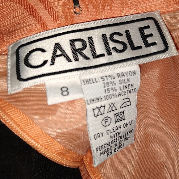 Silk Linen Vintage Tangerine Orange Brocade Pencil Skirt Carlisle 80s Designer - Picture 3 of 4